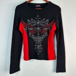 Vintage Biker’s Edge Grunge Embellished Longsleeve T-shirt Womens Large Y2K